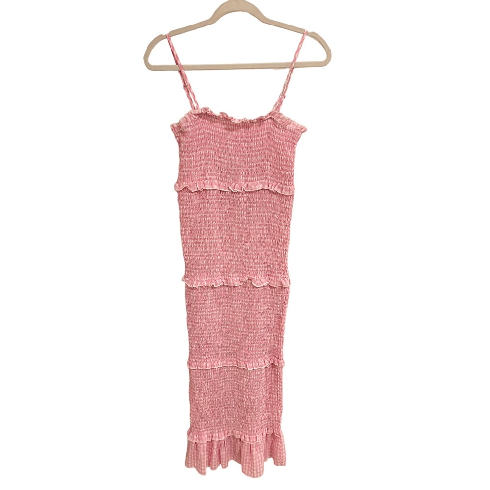 Pink White Checkered Frilly Kawaii Lolita Bodycon Stretch Dress Medium